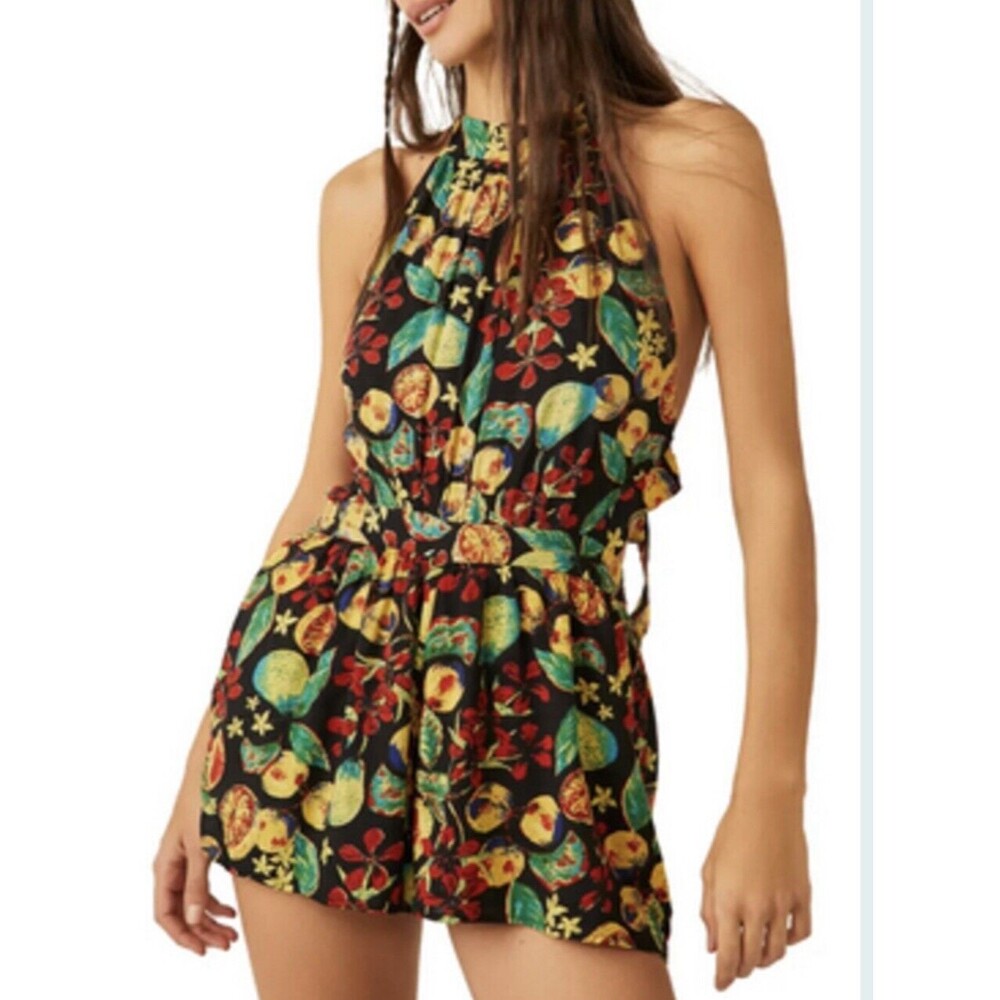 Free People Women's Coral Tides Romper Sleeveless Black Combo Size Médium New